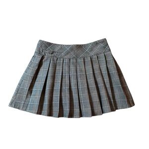 ZARA Girls Pleated Mini Skirt School Preppy Brown Plaid Adjustable Size 11-12